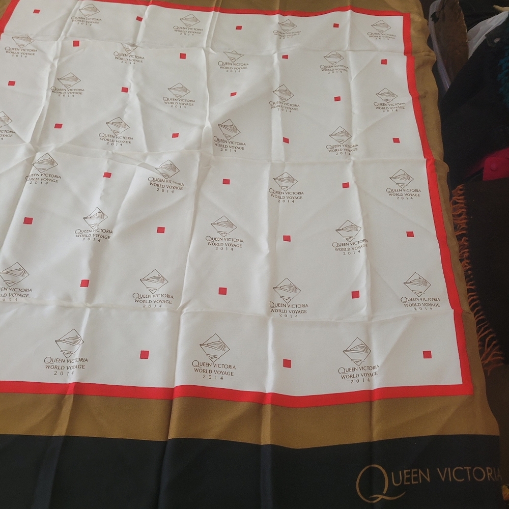 Cunard Line 36" Square Silk Scarf Queen Victoria 2014 World Voyage Collectible